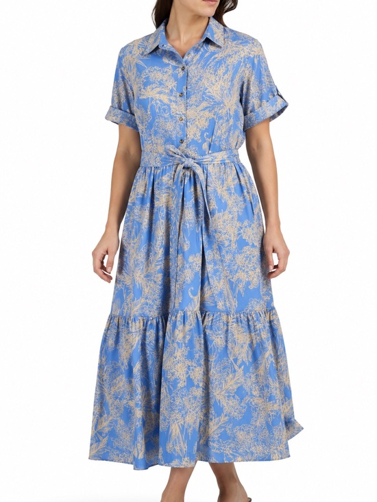 1. State Dresses & Skirts - 1.STATE XL Blue Cream Tropical Print Tie Waist Maxi Dress NWT